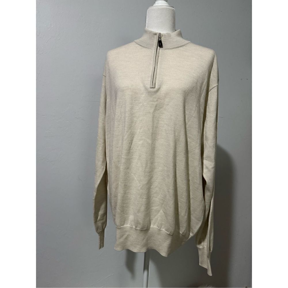 Peter Millar 1/4 zip pullover cream sweater merino wool silk blend XXL